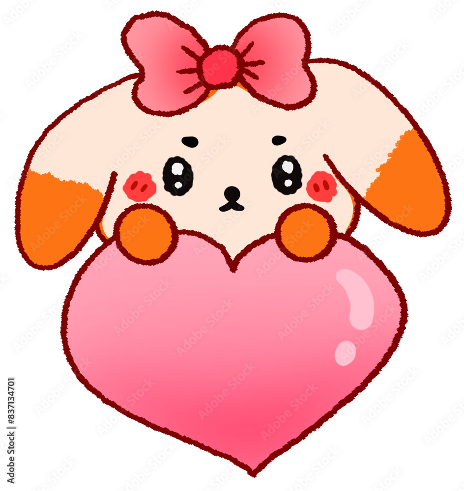 Cute rabbit with orange ears clinging to a heart, clip art Cute rabbit with orange ears clinging to a heart, clip art