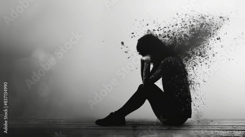 Helplessness surrounds a solitary figure, engulfed by shadows of despondency.