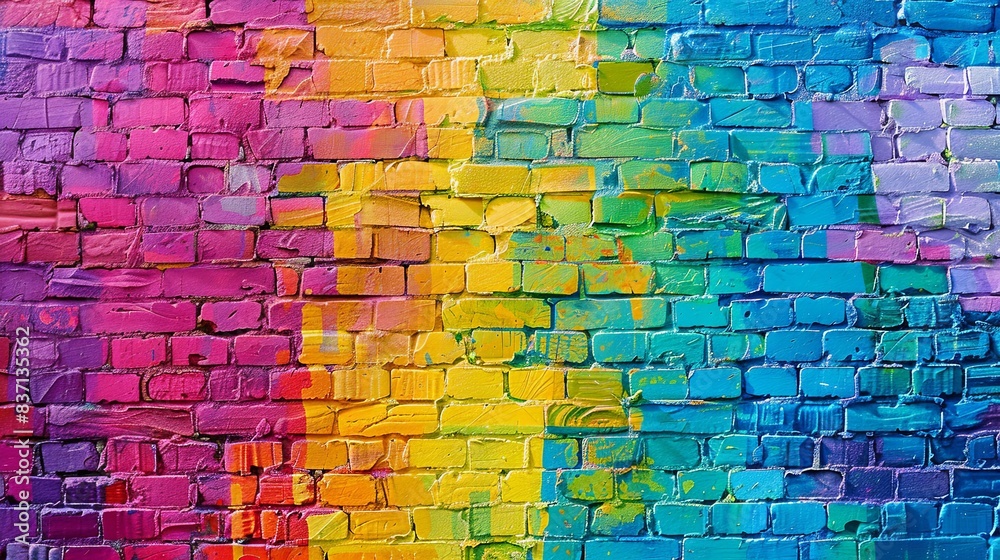 Rainbow Colors on Textured Brick Wall Rainbow Colors on Textured Brick Wall