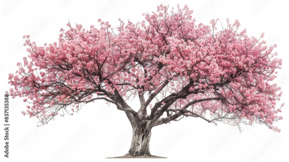 Obraz premium Close-up of a cherry blossom tree in full bloom, isolated on a white background