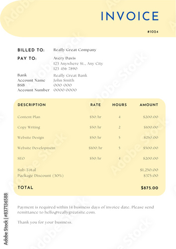Yellow White Minimalist Simple Creative Freelancer Invoice
