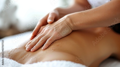 Wallpaper Mural Close-up of a therapist's hands applying pressure to a woman's upper back during a massage Torontodigital.ca