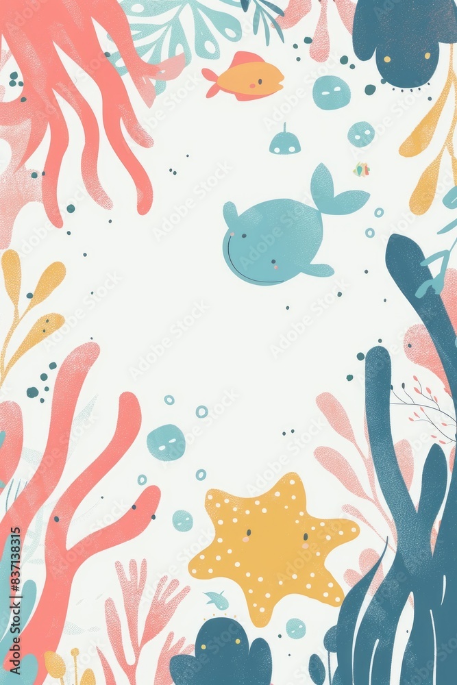 Whimsical Underwater Scene with Playful Whales and Tropical Fish Whimsical Underwater Scene with Playful Whales and Tropical Fish