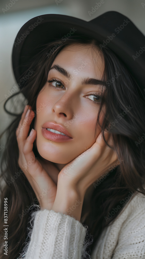 Contemplative Woman in a Hat Gazing Off into the Distance Contemplative Woman in a Hat Gazing Off into the Distance