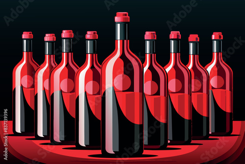 A collection of wine bottles arranged in symmetrical order.