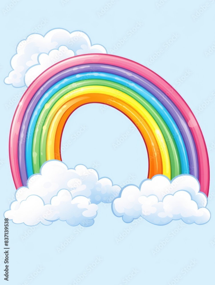 A rainbow with a cloud in the background. The rainbow is very colorful and the clouds are white A rainbow with a cloud in the background. The rainbow is very colorful and the clouds are white