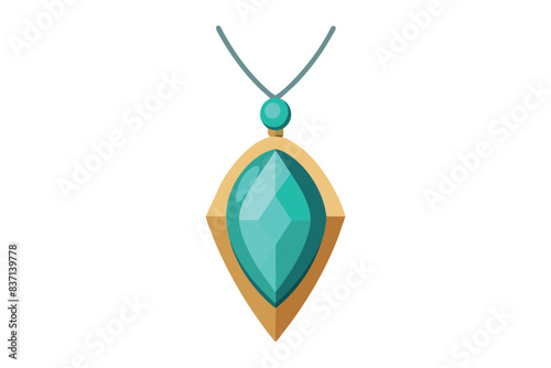 pendant with an emerald-blue stone in the center, encased in a gold setting. The overall shape of the pendant is elongated, with a pointed bottom, reminiscent of a drop or marquise cut.