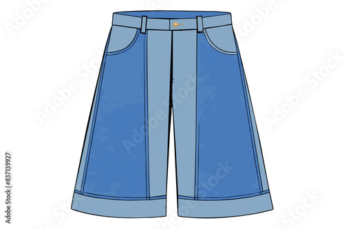 The image shows light blue wide leg high waisted pants. They have belt loops, a front zipper with one button at the top, and stitching pleats on each leg.