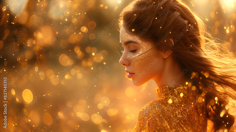 Enchanting Sunset Portrait of a Young Woman with Bokeh Lights Enchanting Sunset Portrait of a Young Woman with Bokeh Lights