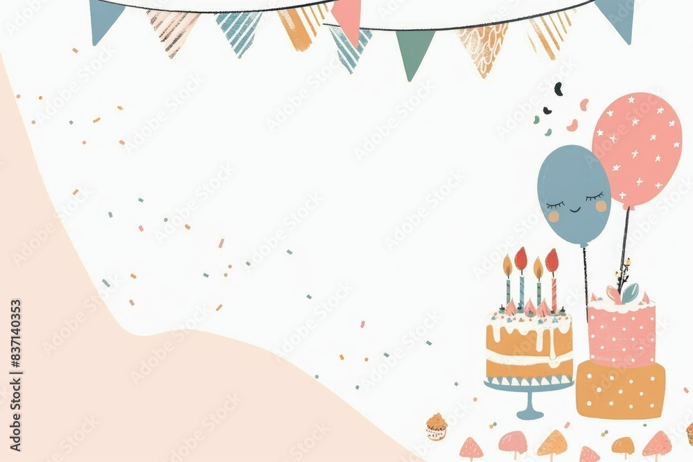 Obraz premium Vibrant Birthday Cake Celebration with Colorful Balloons Illustration