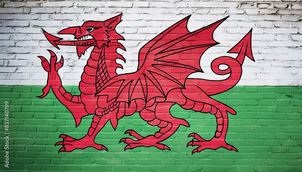 flag of wales spray painted onto a brick wall flag of wales spray painted onto a brick wall