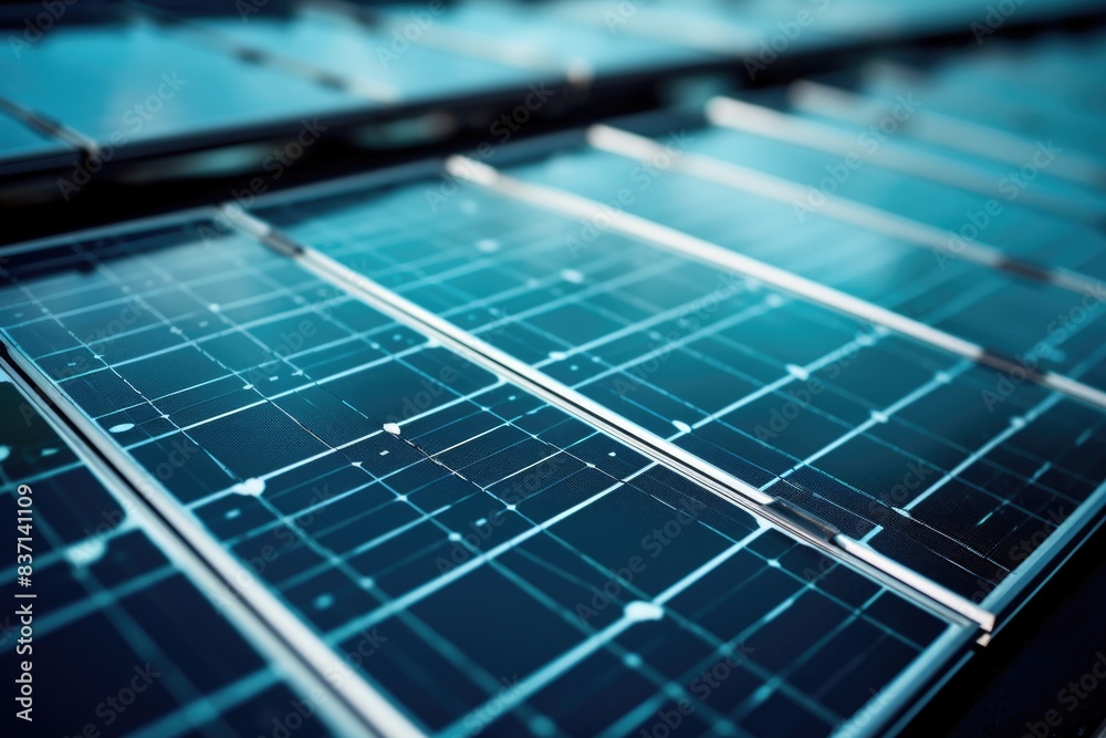 A close up of a solar panel with a grid pattern. Concept of technology and innovation, as solar panels are a modern and sustainable source of energy A close up of a solar panel with a grid pattern. Concept of technology and innovation, as solar panels are a modern and sustainable source of energy