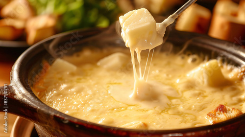 Cheese Fondue in a traditional Pot