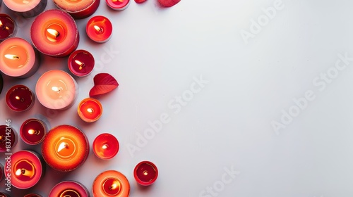 The flame of tranquility: soothing candles surrounded by the allure of red rose petals.