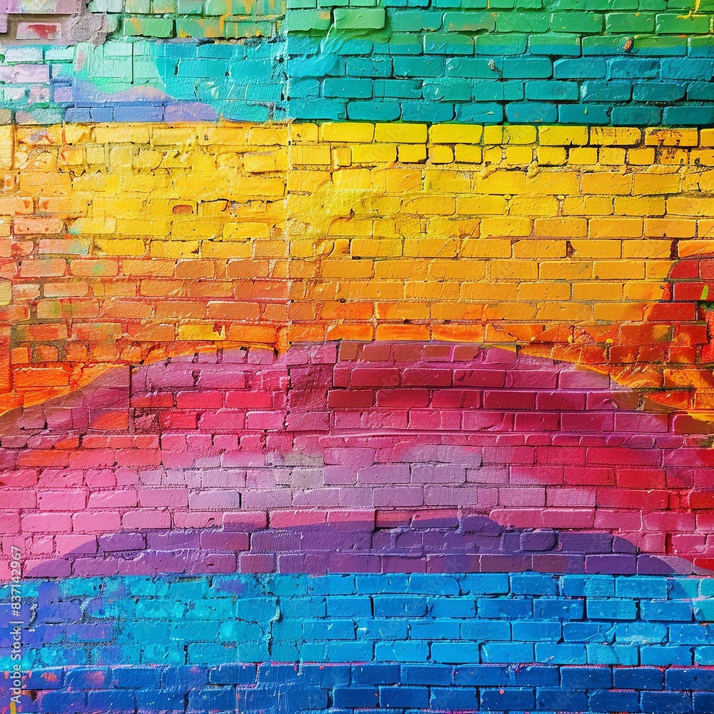 Rainbow Colors on Textured Brick Wall Rainbow Colors on Textured Brick Wall