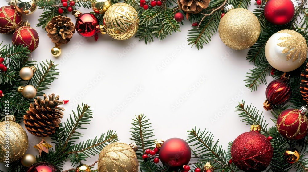 Seasonal decorations with Christmas elements on a white background. Seasonal decorations with Christmas elements on a white background.