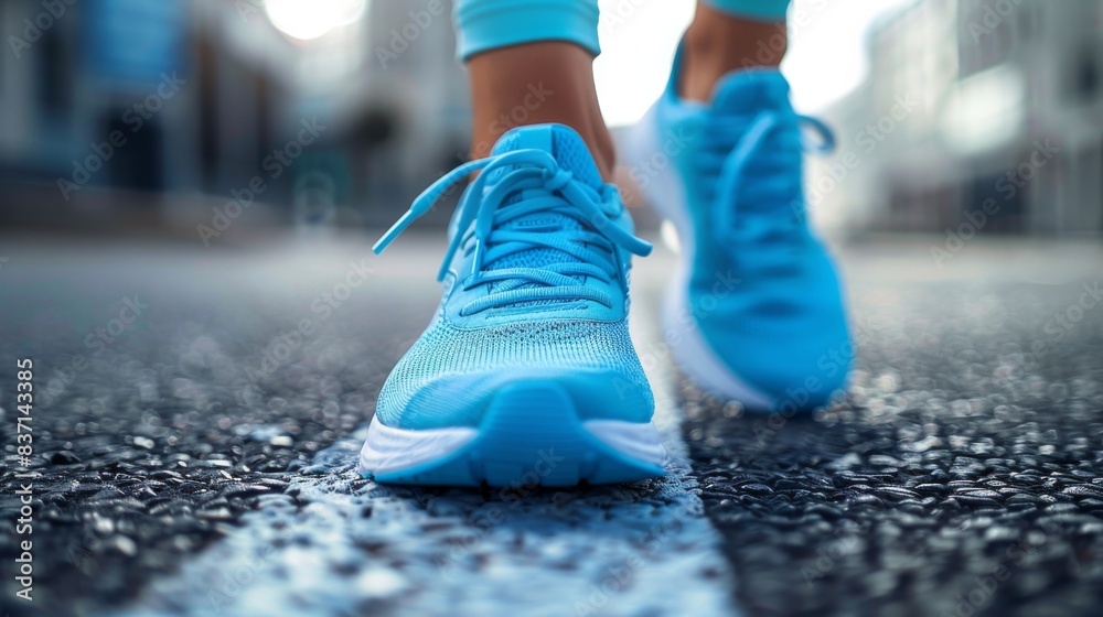 a woman's running shoes hitting the pavement during a morning jog