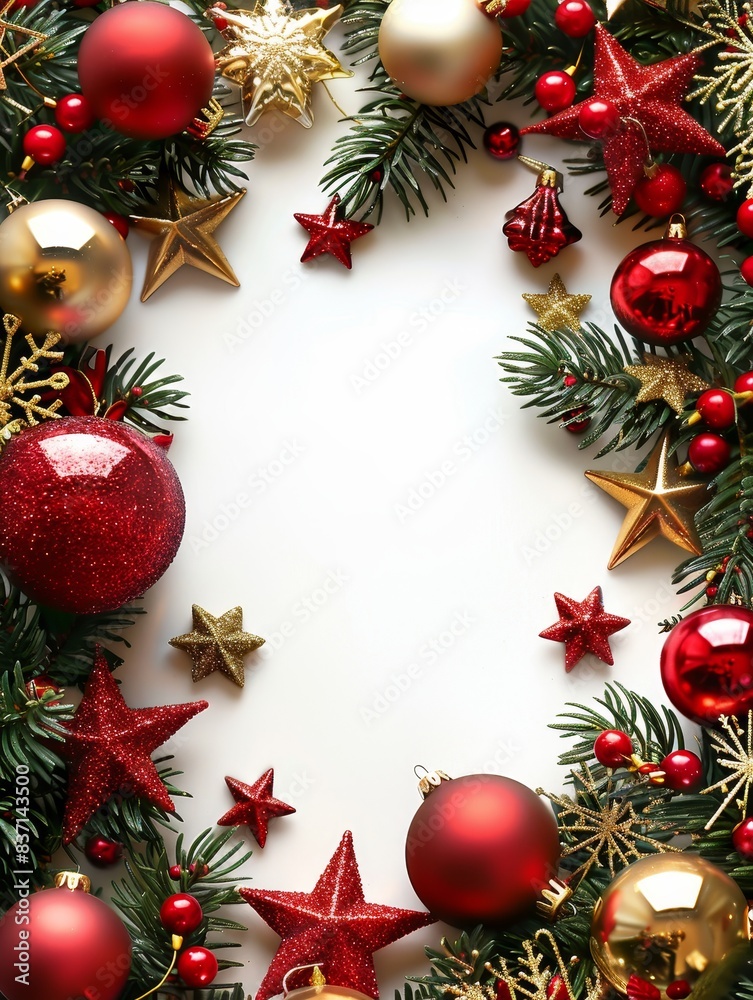 Christmas-themed frame with red and gold accents on white background. Christmas-themed frame with red and gold accents on white background.
