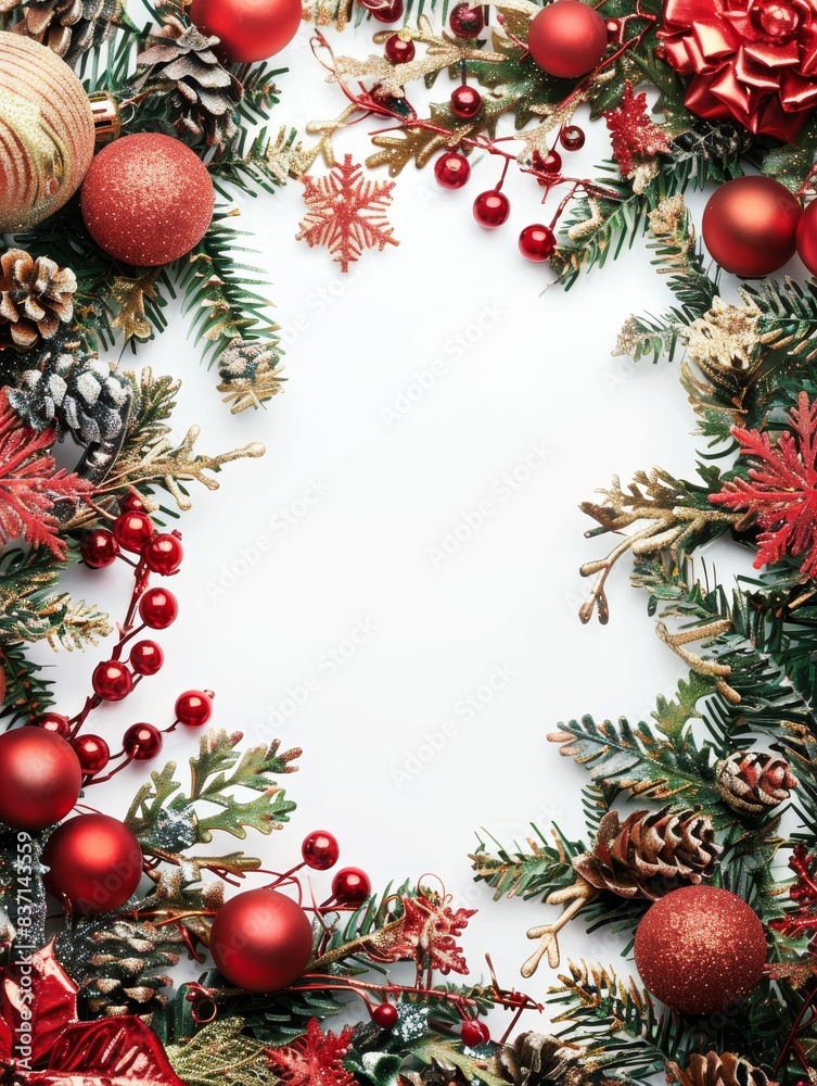 Holiday elements forming a festive border with a white background. Holiday elements forming a festive border with a white background.