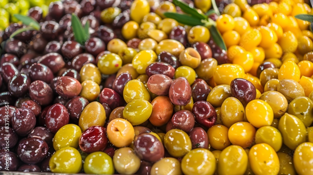 Close-Up of Black, Green, and Brown Olives background Close-Up of Black, Green, and Brown Olives background