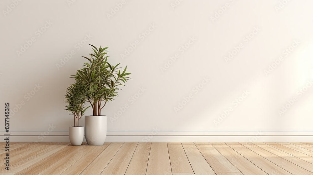Minimalist Interior Design Featuring a Palm tree Plant and Sunlight Streaming Across a White Wall