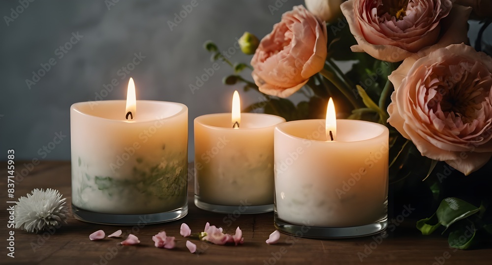 Mother's day candles. Mother's Day Scented Candles, Floral Ornaments, Spa Atmosphere, Gifts for Mom. Generative AI Mother's day candles. Mother's Day Scented Candles, Floral Ornaments, Spa Atmosphere, Gifts for Mom. Generative AI