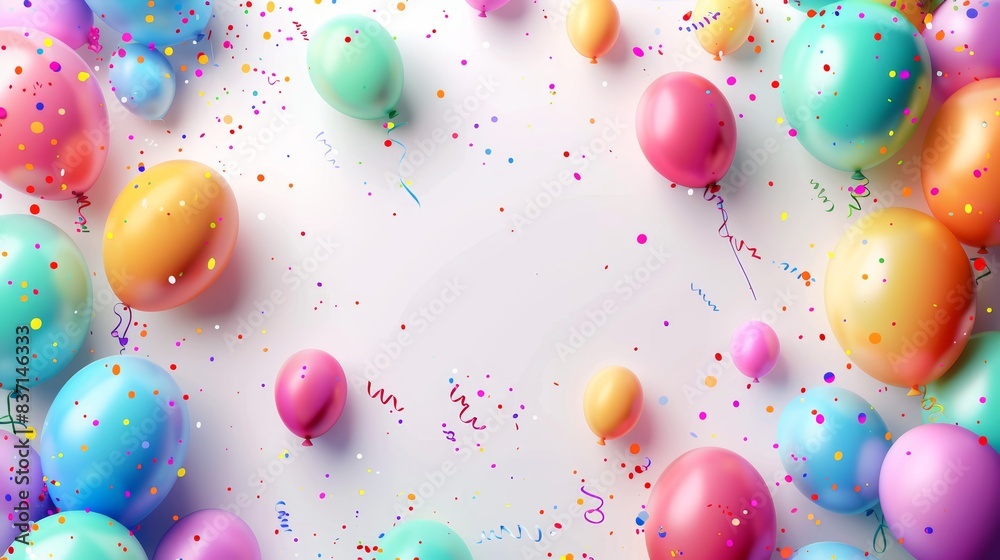 Decorative party frame with balloons and scattered confetti Decorative party frame with balloons and scattered confetti