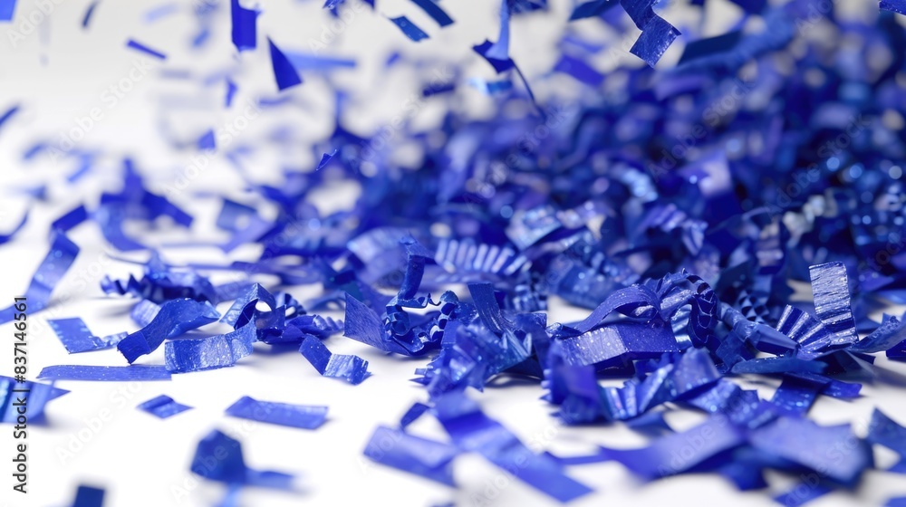 A pile of blue confetti is scattered on a white background. The blue confetti is falling from the sky, creating a sense of celebration and joy. The image conveys a festive atmosphere A pile of blue confetti is scattered on a white background. The blue confetti is falling from the sky, creating a sense of celebration and joy. The image conveys a festive atmosphere
