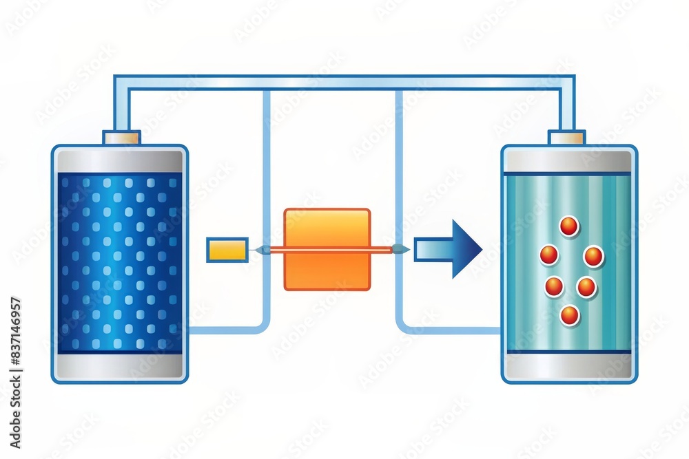 Fuel cell technology diagram with arrows showing the conversion of fuel
