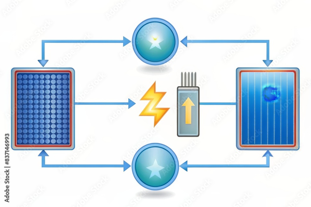 Fuel cell technology diagram with arrows showing the conversion of fuel