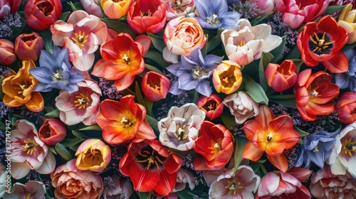 An amazing spring floral background with various tulip flowers