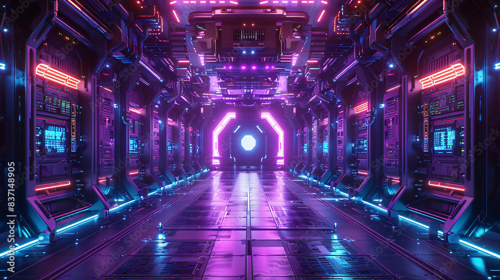 3D digital game platform with futuristic design elements and neon purple effects 3D digital game platform with futuristic design elements and neon purple effects
