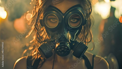 bizarre disco gogo dancer with a gas mask