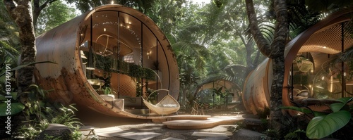 Nature retreat featuring bio-engineered environments, self-sustaining ecosystems with interactive educational tours.