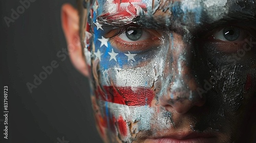 A person with the American flag painted on their face