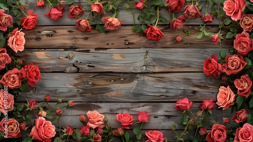 Wooden planks with a decorative rose frame, suitable for seasonal or festive themes.