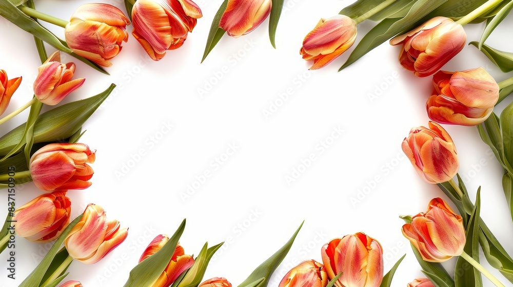 Elegant frame of red tulips on a white background. Elegant frame of red tulips on a white background.
