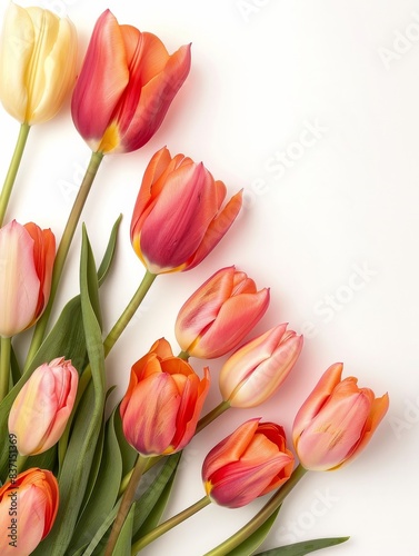 Beautiful tulip arrangement on a white background  suitable for spring and festive themes.
