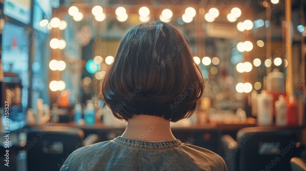 Hairdresser working on a sleek bob cut in a trendy salon Hairdresser working on a sleek bob cut in a trendy salon
