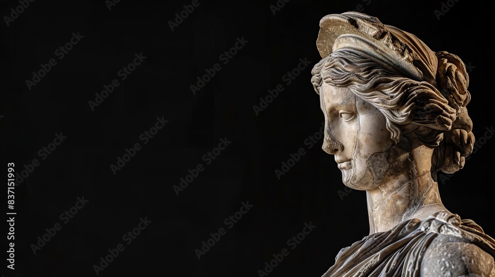 antique venus de milo greek sculpture isolated on black marble statue closeup antique venus de milo greek sculpture isolated on black marble statue closeup