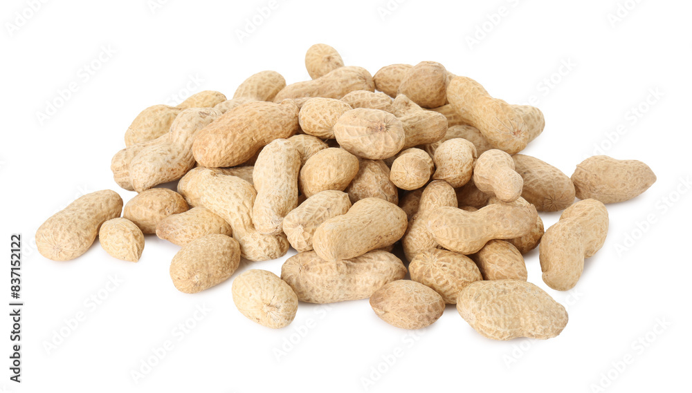 Pile of fresh unpeeled peanuts isolated on white Pile of fresh unpeeled peanuts isolated on white