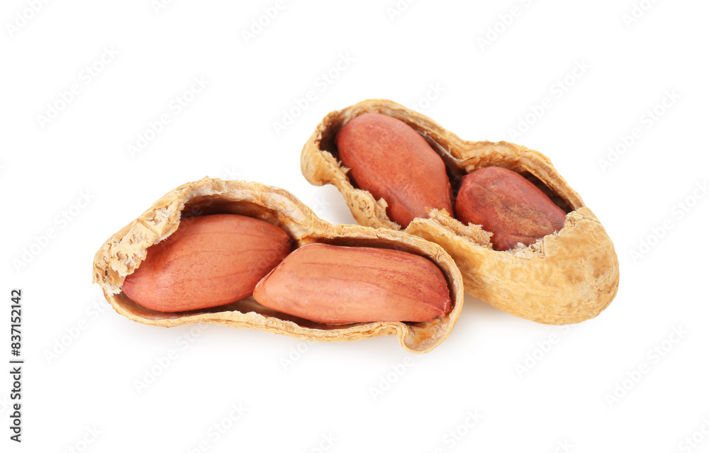 Fresh peanuts isolated on white. Healthy snack