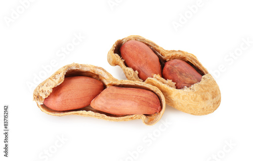 Fresh peanuts isolated on white. Healthy snack