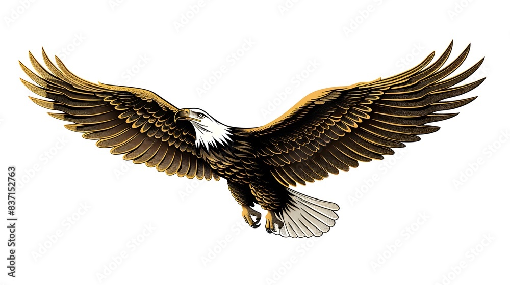 Obraz premium Majestic Bald Eagle with United States Flag on White Background