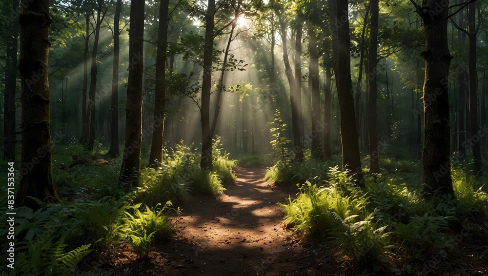 Fototapeta premium A picture of a forest clearing, dappled in sunlight, where magic feels tangible ai_generated