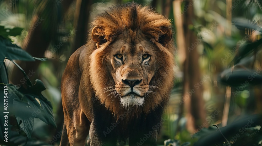 close up view of african male lion hunting in safari savanna jungle close up view of african male lion hunting in safari savanna jungle