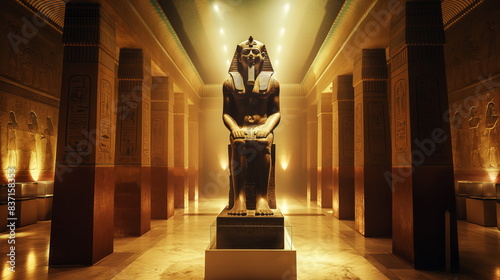 ancient Egyptian pharaohâ€™s statue standing in a museum photo