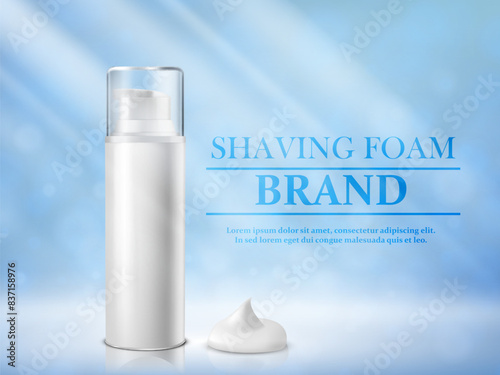 Packaging of cosmetic foam for shaving on a blue background. Vector illustration.