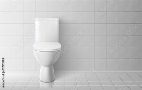 Toilet bowl. Realistic white home toilet. Vector illustration.