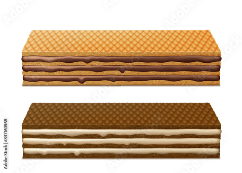 Two waffles with different fillings. Vector illustration